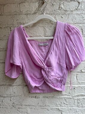 Abercrombie & Fitch Light Lavender Twist-Front Crop Blouse